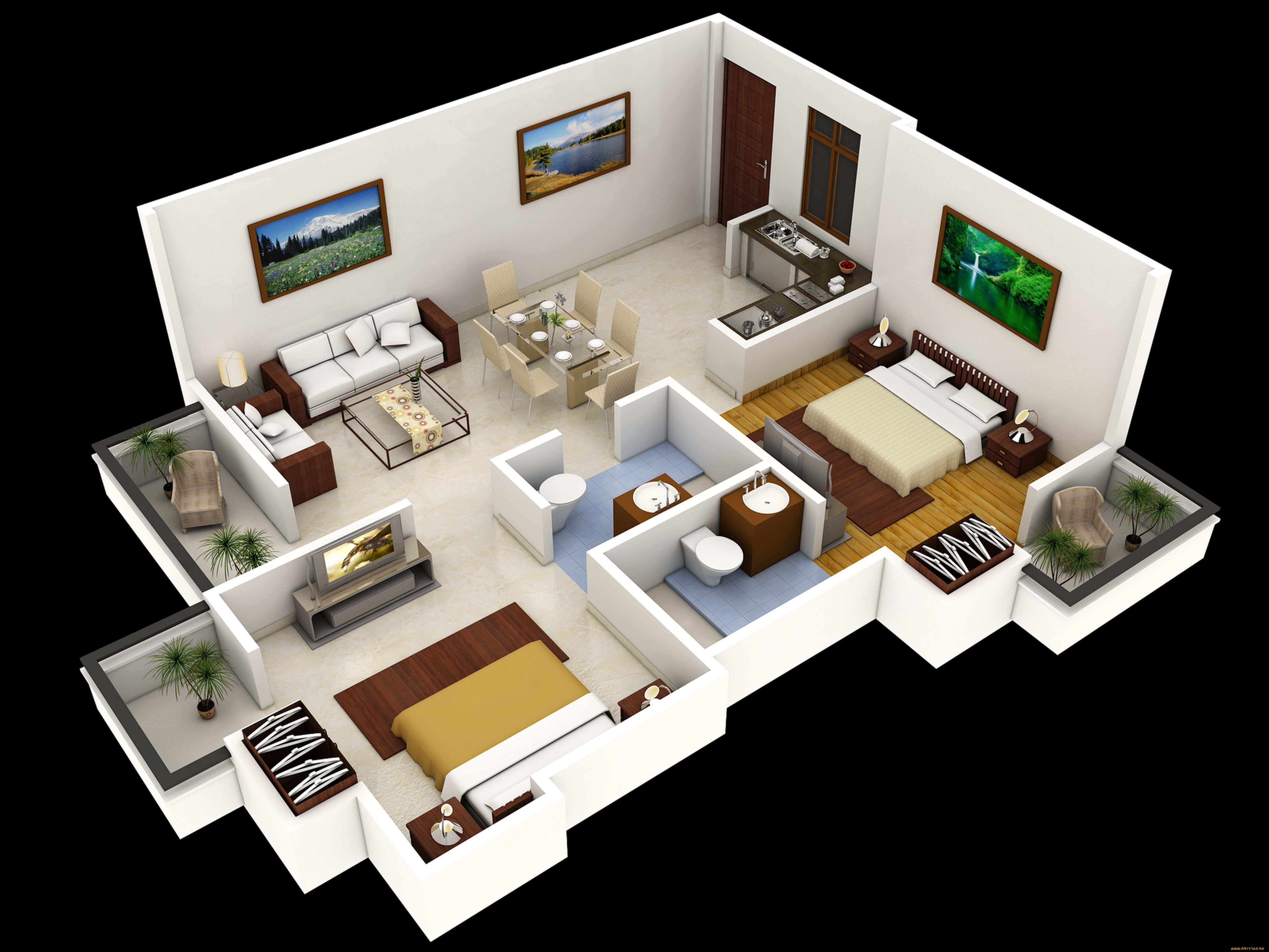 Two bedroom flat. Floorplan 3d проекты. 3d планировка. 3д интерьер. Проект квартиры.
